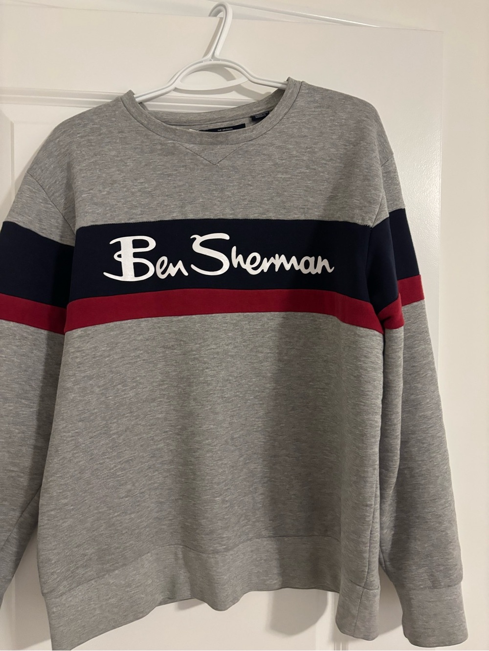 Ben Sherman Grey Crewneck with Navy and Red Stripe Logo